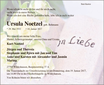 Traueranzeige von Ursula Noetzel von SYK