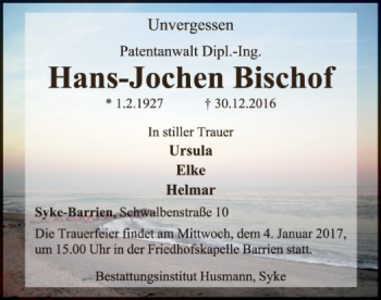 Traueranzeige von Hans-Jochen Bischof von SYK