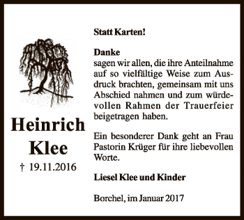 Traueranzeige von Heinrich Klee von SYK