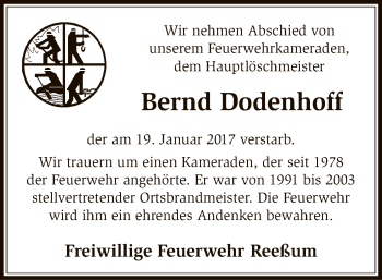 Traueranzeige von Bernd Dodenhoff von SYK