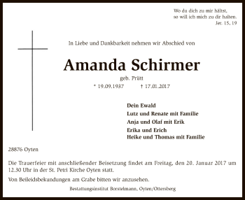 Traueranzeige von Amanda Schirmer von SYK