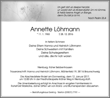 Traueranzeige von Annette Löhmann von SYK