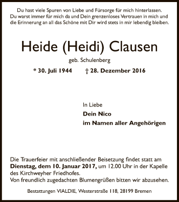 Traueranzeige von Heide Clausen von SYK