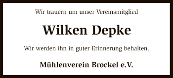 Traueranzeige von Wilken Depke von SYK