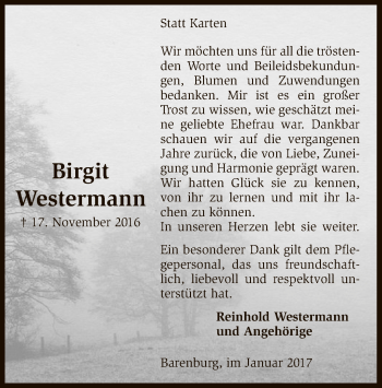 Traueranzeige von Birgit Westermann von SYK