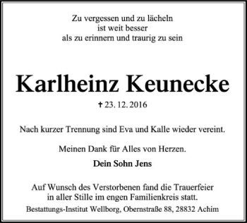 Traueranzeige von Karlheinz Keunecke von SYK