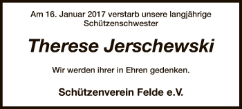 Traueranzeige von Therese Jerschewski von SYK