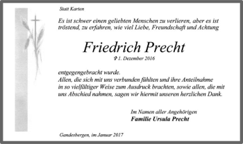 Traueranzeige von Friedrich Precht von SYK