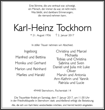 Traueranzeige von Karl-Heinz Tockhorn von SYK