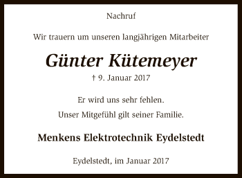 Traueranzeige von Günter Kütemeyer von SYK