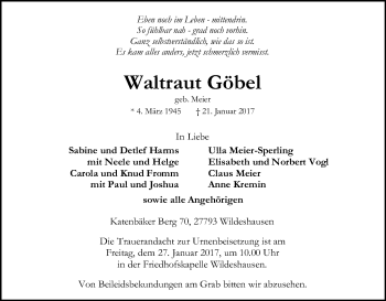 Traueranzeige von Waltraut Göbel von SYK
