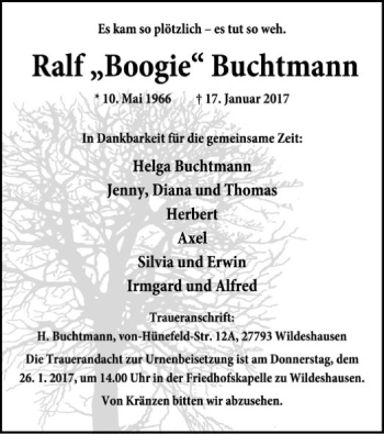 Traueranzeige von Ralf  Buchtmann von SYK