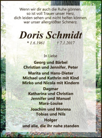 Traueranzeige von Doris Schmidt von SYK