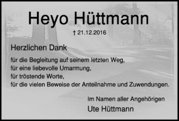 Traueranzeige von Heyo Hüttmann von SYK