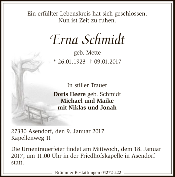 Traueranzeige von Erna Schmidt von SYK