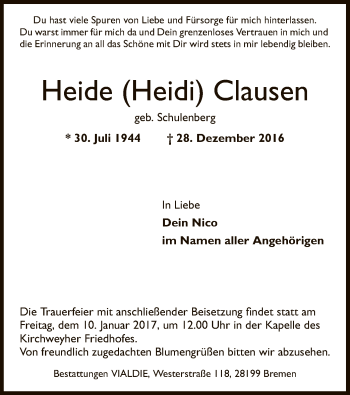 Traueranzeige von Heide Clausen von SYK