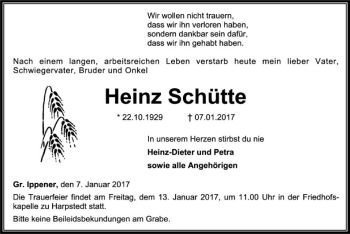 Traueranzeige von Heinz Schütte von SYK