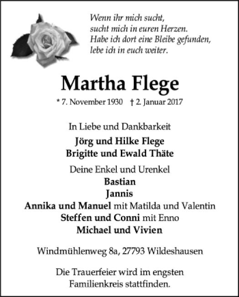 Traueranzeige von Martha Flege von SYK
