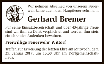 Traueranzeige von Gerhard Bremer von SYK