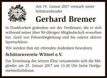 Traueranzeige von Gerhard Bremer von SYK