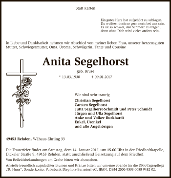 Traueranzeige von Anita Segelhorst von SYK