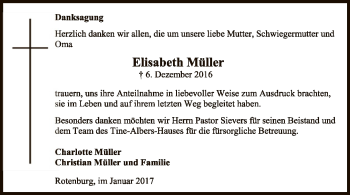 Traueranzeige von Elisabeth Müller von SYK