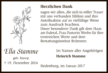 Traueranzeige von Ella Stamme von SYK