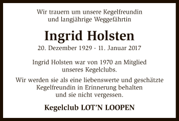 Traueranzeige von Ingrid Holsten von SYK