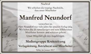 Traueranzeige von Manfred  Neundorf von SYK