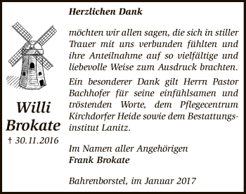 Traueranzeige von Willi Brokate von SYK