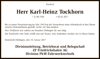 Traueranzeige von Karl-Heinz Tockhorn von SYK