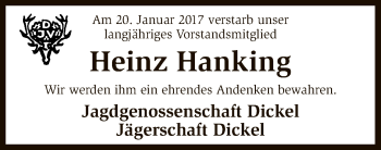 Traueranzeige von Heinz Hanking von SYK