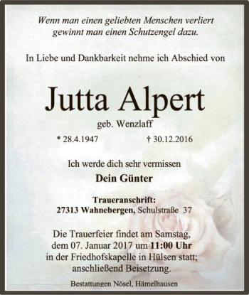 Traueranzeige von Jutta Alpert von SYK