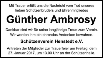 Traueranzeige von Günther Ambrosy von SYK