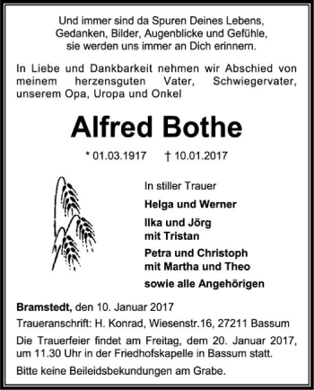 Traueranzeige von Alfred Bothe von SYK