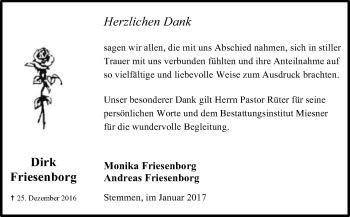 Traueranzeige von Dirk Friesenborg von SYK