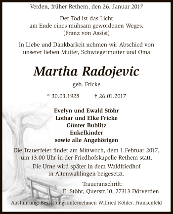 Traueranzeige von Martha Radojevic von SYK