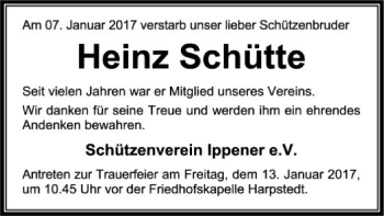 Traueranzeige von Heinz Schütte von SYK