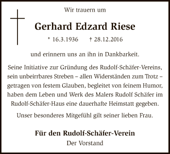 Traueranzeige von Gerhard Edzard Riese von SYK