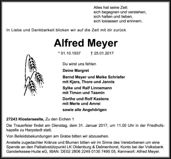 Traueranzeige von Alfred Meyer von SYK