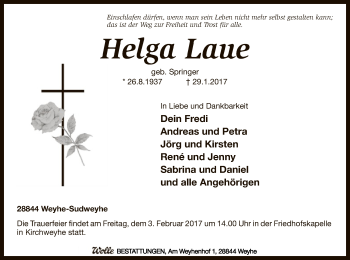 Traueranzeige von Helga Laue von SYK