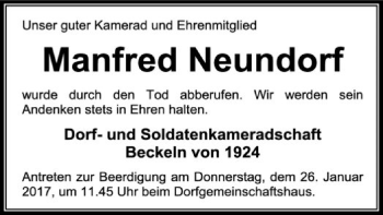 Traueranzeige von Manfred  Neundorf von SYK