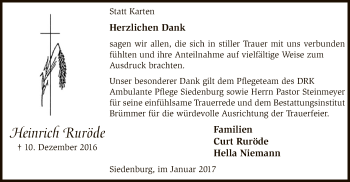 Traueranzeige von Heinrich Ruröde von SYK