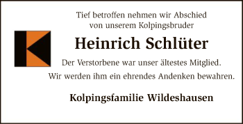 Traueranzeige von Heinrich Schlüter von SYK