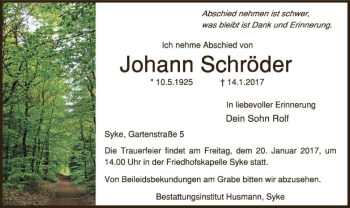 Traueranzeige von Johann Schröder von SYK