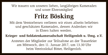 Traueranzeige von Fritz Bösking von SYK