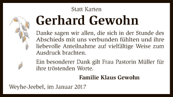 Traueranzeige von Gerhard Gewohn von SYK