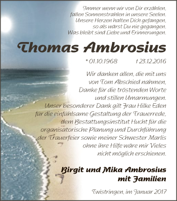 Traueranzeige von Thomas Ambrosius von SYK