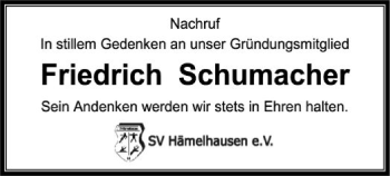 Traueranzeige von Friedrich Schumacher von SYK
