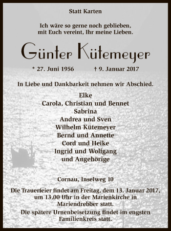 Traueranzeige von Günter Kütemeyer von SYK